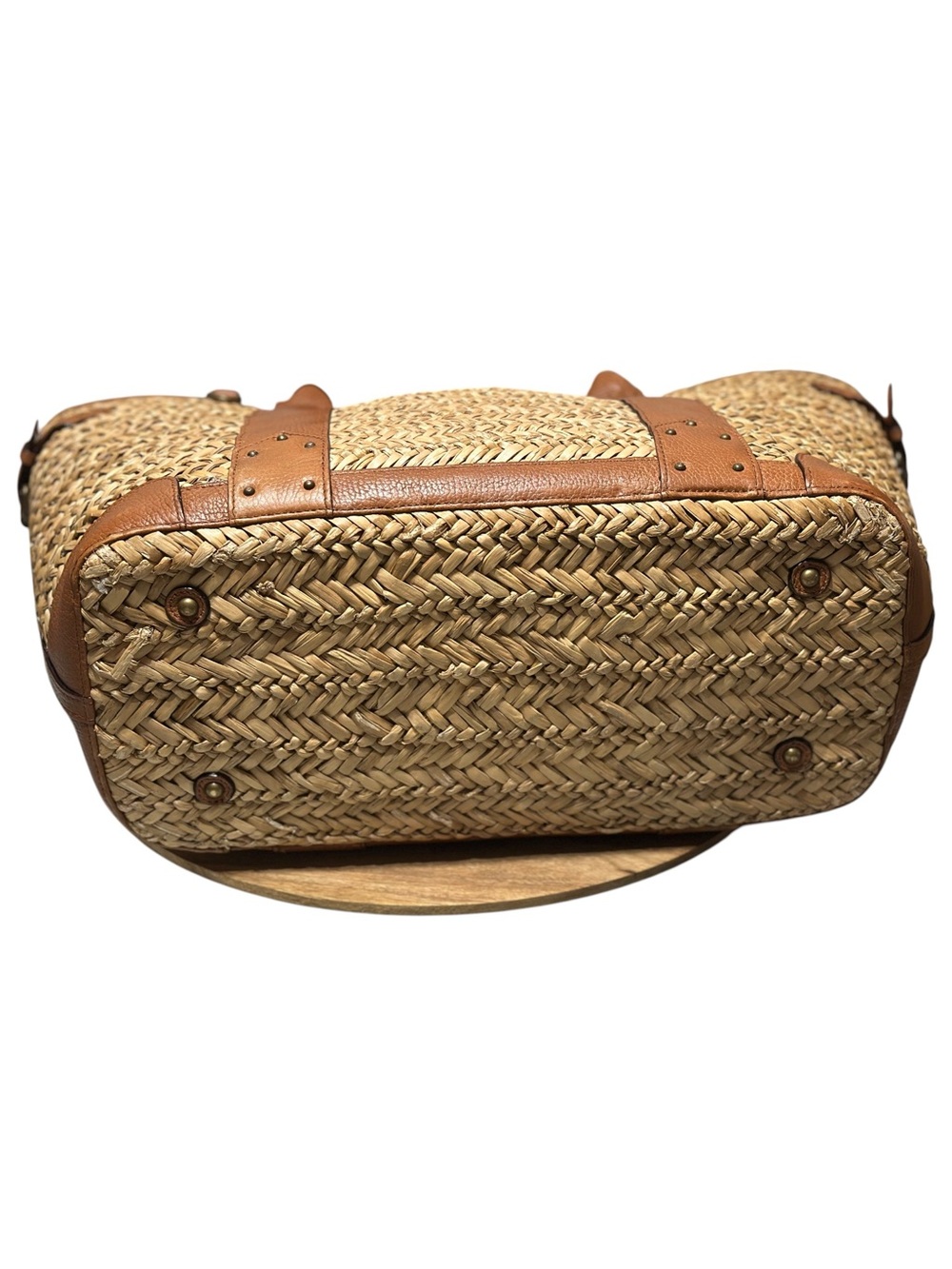 J. CREW Woven Straw Market Shopping Tote Beach Resort Bag Leather Straps Large - Picture 10 of 12